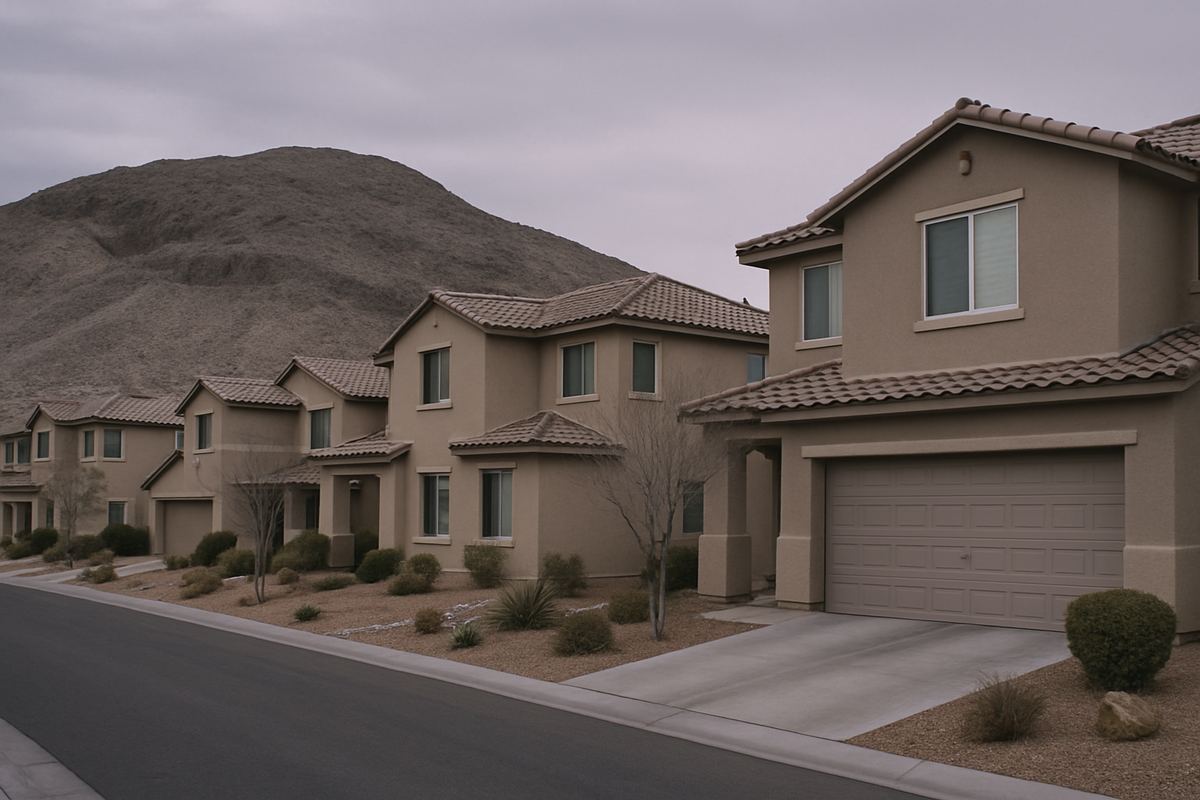 Newer stucco homes below a desert hill