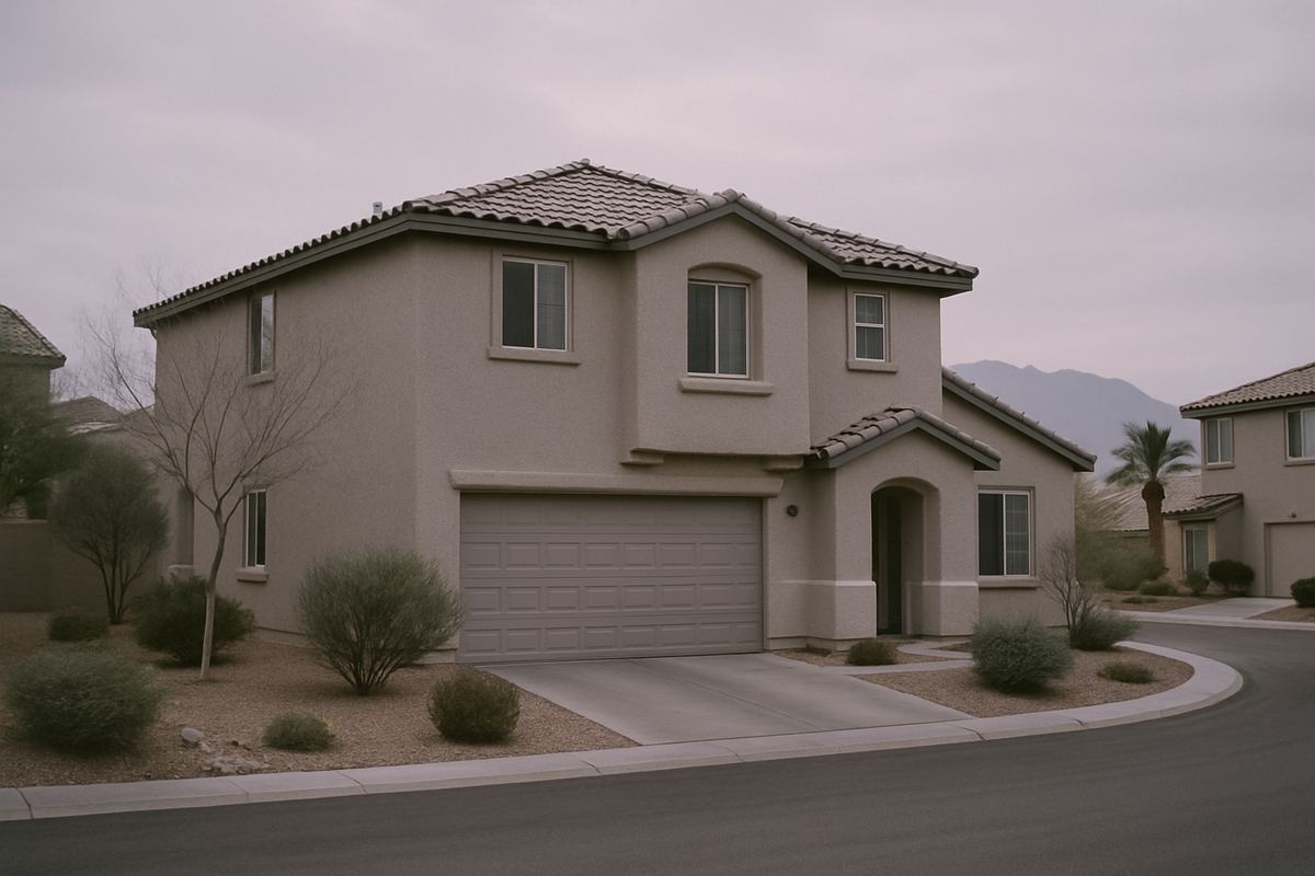 Stucco two-story home at dusk on a quiet west valley street