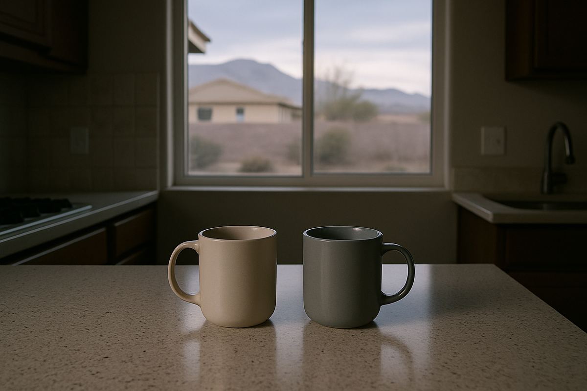 Two coffee mugs on a kitchen counter in a Las Vegas home