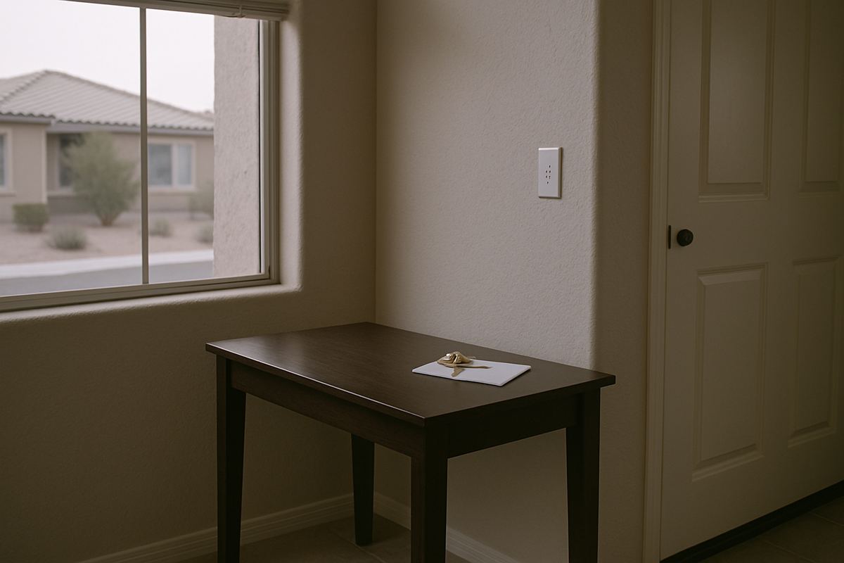 House keys and an envelope on an entry table