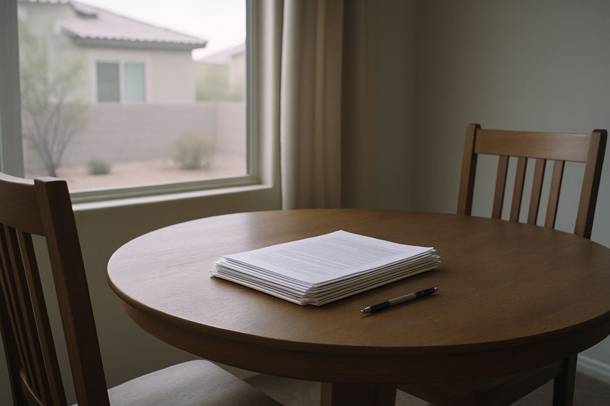 Paperwork on a dining table in a Las Vegas home