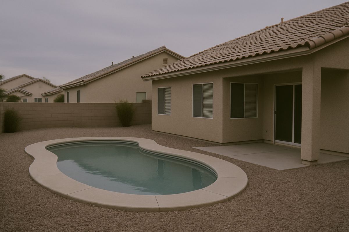 Back patio with a faded pool at a Las Vegas home