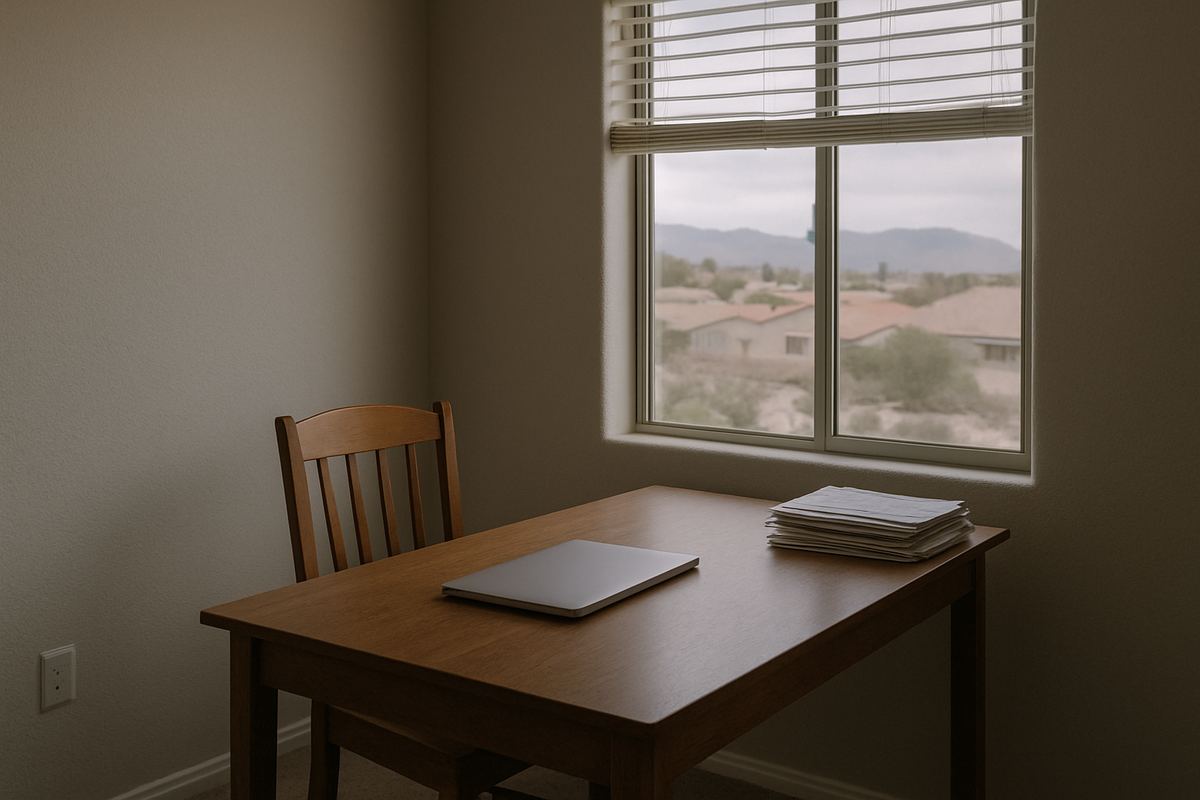 Home office desk with paperwork in a Las Vegas house