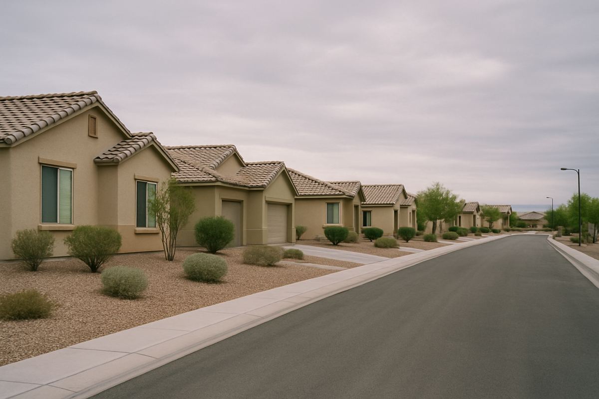 Row of stucco homes on a calm street